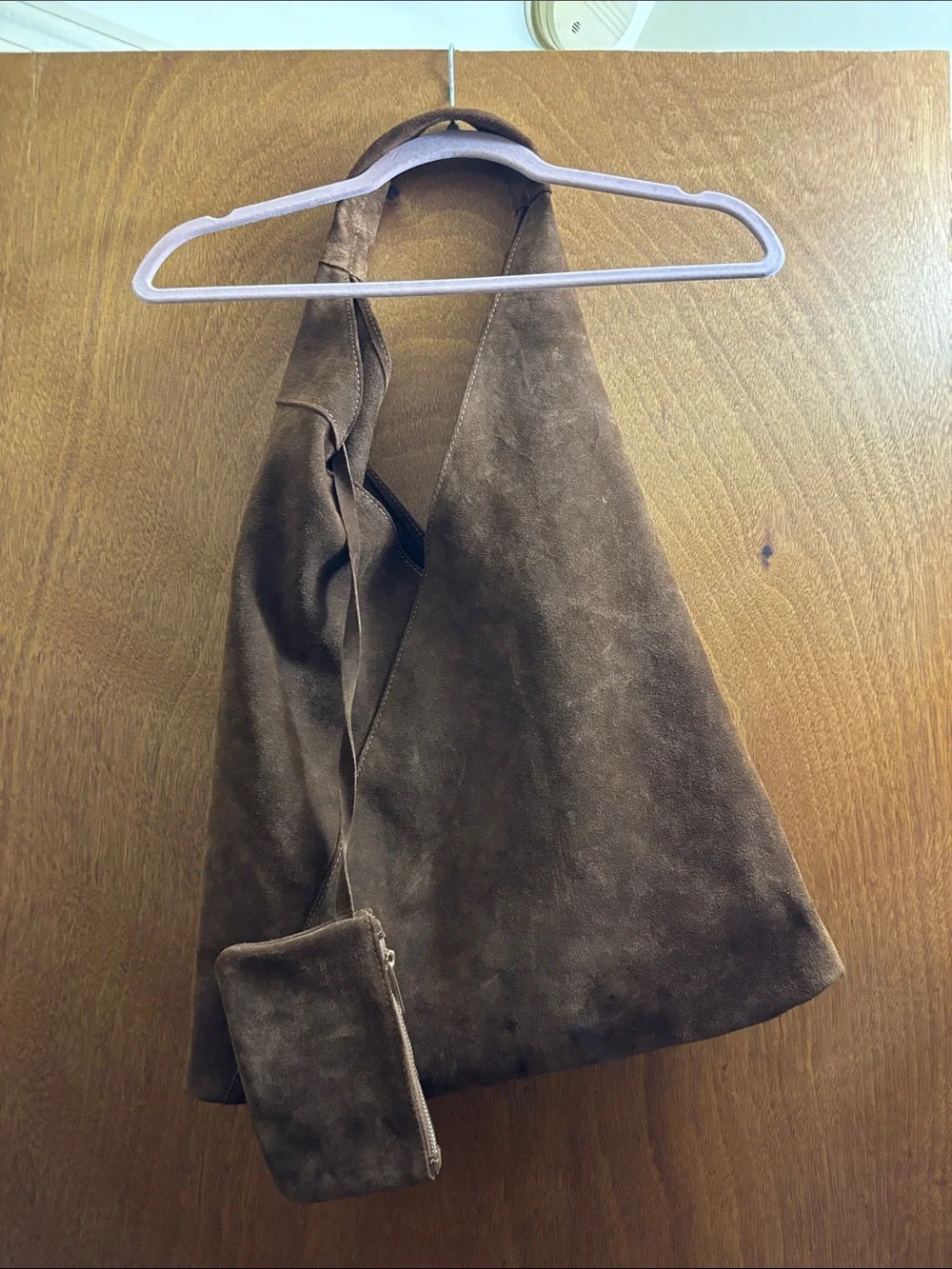 Brown Suede Hobo Bag with Pouch - Women